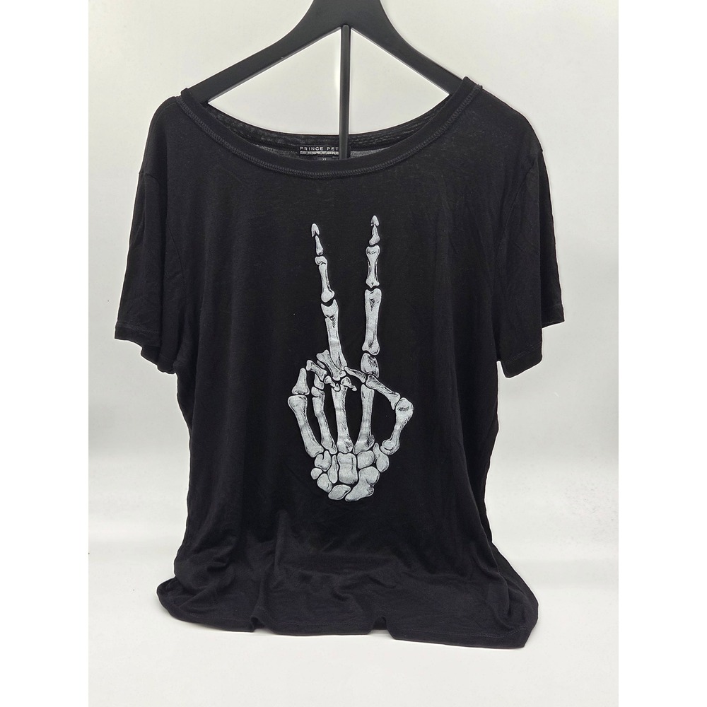 Prince Peter Collection Women's XL Black Skeleton Peace Sign Tee 101-459